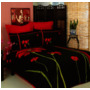 Комплект постельного белья Красные цветы на черном фоне сатин евро макси