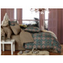 Комплект постельного белья Cleo Бежевый орнамент на бирюзовом фоне сатин двуспальный