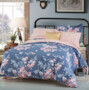 Комплект постельного белья Сайлид Розовые цветы на синем фоне сатин евро макси