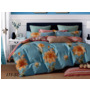 Комплект постельного белья  Cleo Цветы на голубом фоне сатин двуспальный евро