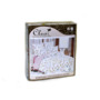 Комплект постельного белья Cleo Бежевый с растительным орнаментом и в полоску 3D бязь двуспальный евро
